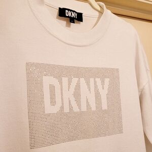 DKNY White Lightweight Sweater With Glitter Logo
